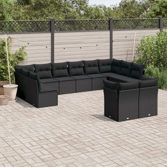 Set Divani da Giardino 12 pz con Cuscini Nero in Polyrattan - homemem39