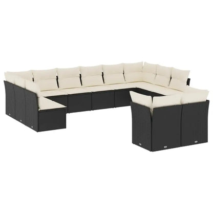 Set Divani da Giardino 12 pz con Cuscini Nero in Polyrattan - homemem39