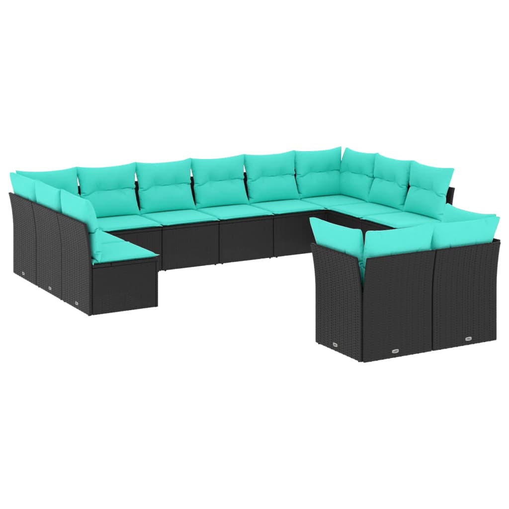 Set Divani da Giardino 12 pz con Cuscini Nero in Polyrattan | homemem39