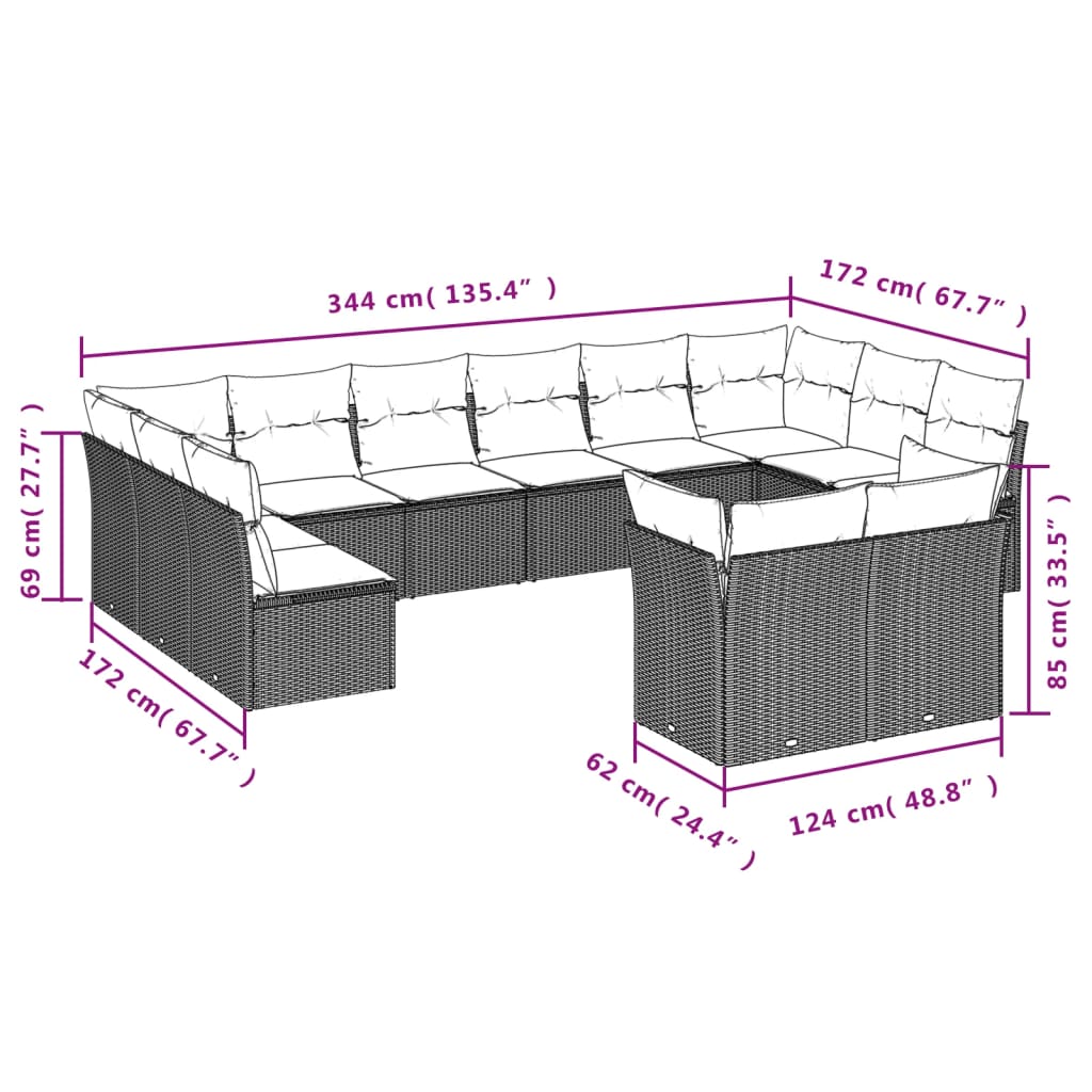 Set Divani da Giardino 12 pz con Cuscini Nero in Polyrattan | homemem39