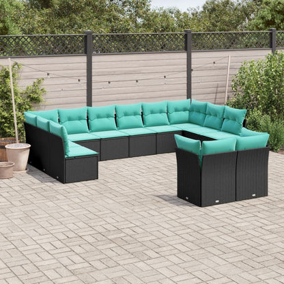 Set Divani da Giardino 12 pz con Cuscini Nero in Polyrattan | homemem39