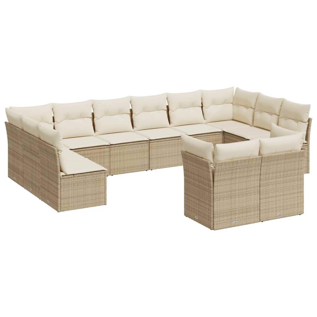 Set Divani da Giardino 12 pz con Cuscini Beige in Polyrattan - homemem39