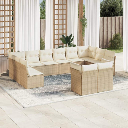 Set Divani da Giardino 12 pz con Cuscini Beige in Polyrattan - homemem39