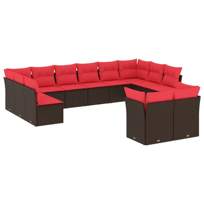 Set Divani da Giardino 12 pz con Cuscini Marrone in Polyrattan | homemem39