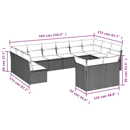 Set Divani da Giardino 12 pz con Cuscini Marrone in Polyrattan | homemem39