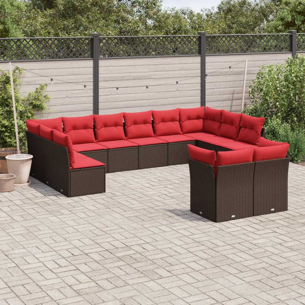 Set Divani da Giardino 12 pz con Cuscini Marrone in Polyrattan | homemem39