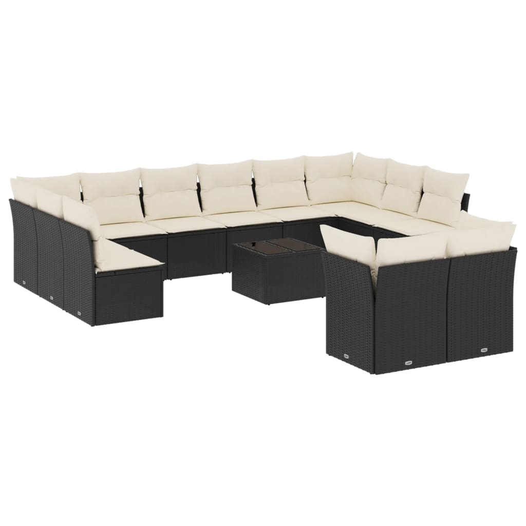 Set Divani da Giardino 13pz con Cuscini Nero in Polyrattan