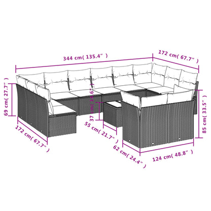 Set Divani da Giardino 13pz con Cuscini Nero in Polyrattan