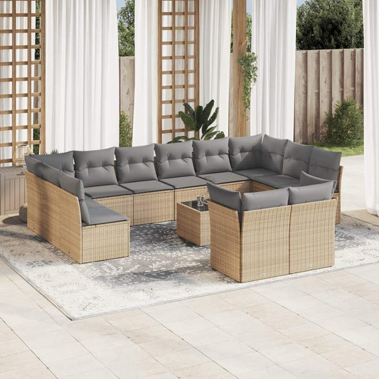 Set Divano da Giardino 13 pz con Cuscini Beige in Polyrattan - homemem39