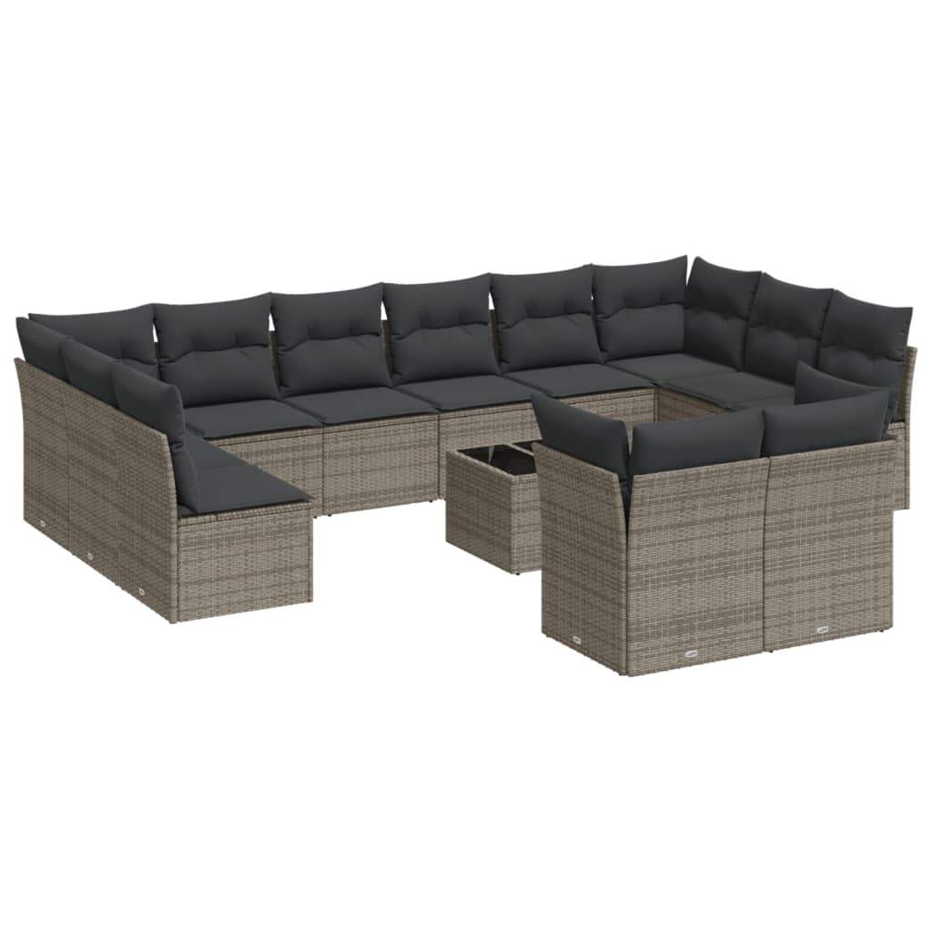 Set Divani da Giardino 13 pz con Cuscini Grigio in Polyrattan - homemem39