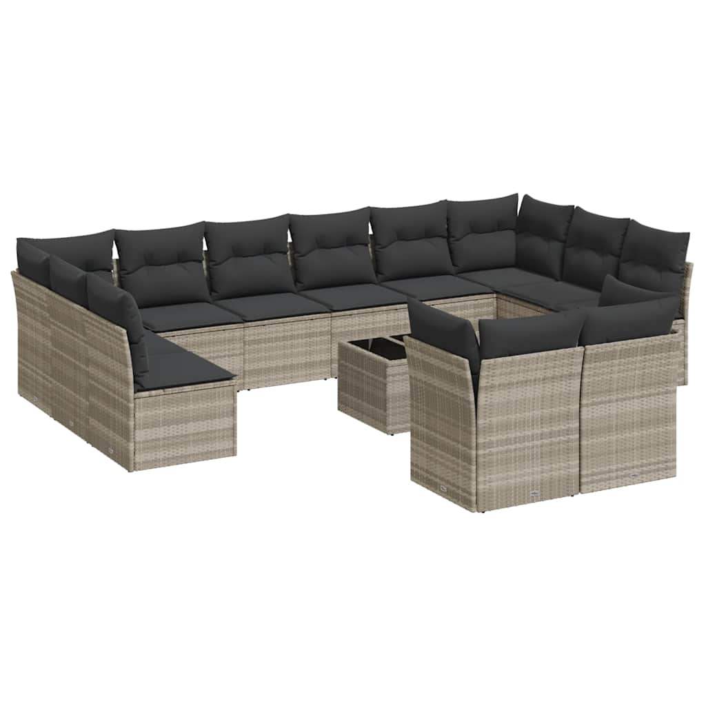 Set Divani Giardino 13 pz con Cuscini Grigio Chiaro Polyrattan - homemem39