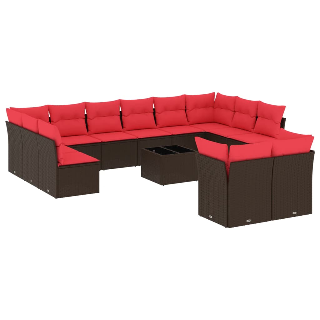 Set Divani da Giardino 13 pz con Cuscini Marrone in Polyrattan | homemem39