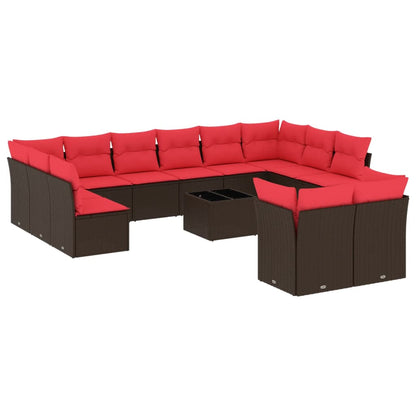 Set Divani da Giardino 13 pz con Cuscini Marrone in Polyrattan | homemem39