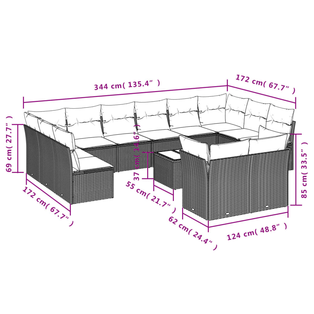 Set Divani da Giardino 13 pz con Cuscini Marrone in Polyrattan | homemem39