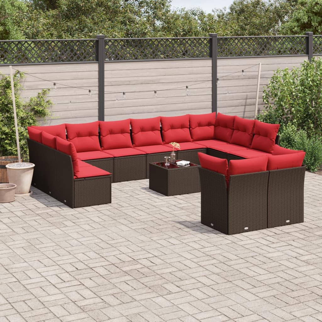 Set Divani da Giardino 13 pz con Cuscini Marrone in Polyrattan | homemem39