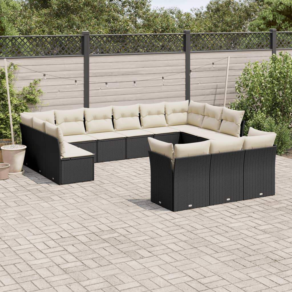 Set Divani da Giardino 13pz con Cuscini Nero in Polyrattan - homemem39