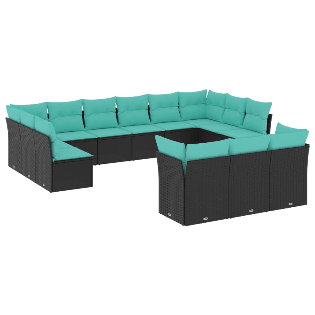 Set Divani da Giardino 13 pz con Cuscini Nero in Polyrattan | homemem39