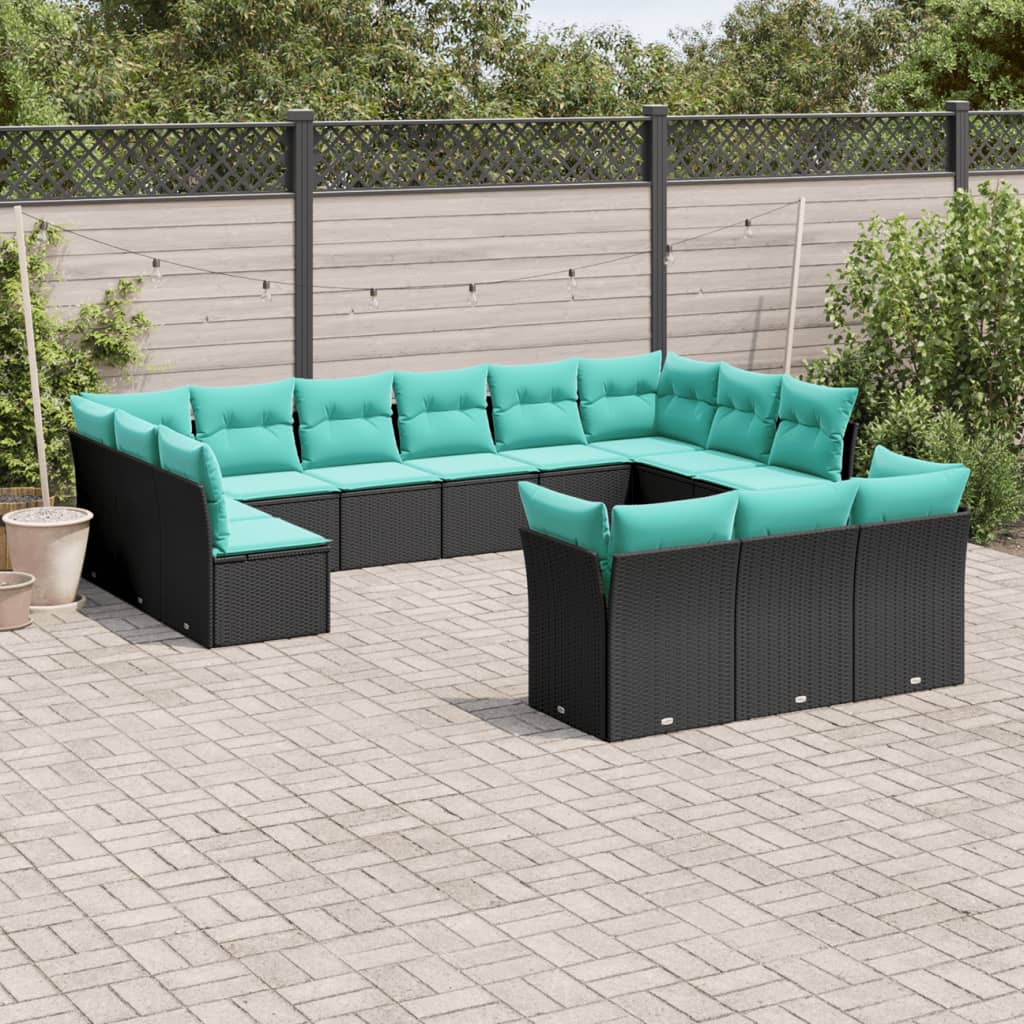 Set Divani da Giardino 13 pz con Cuscini Nero in Polyrattan | homemem39