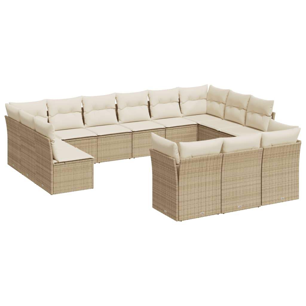 Set Divano da Giardino 13 pz con Cuscini Beige in Polyrattan - homemem39