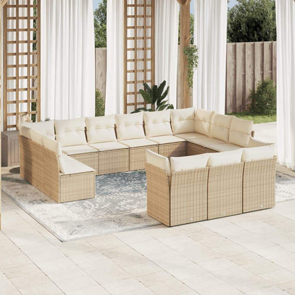 Set Divano da Giardino 13 pz con Cuscini Beige in Polyrattan - homemem39