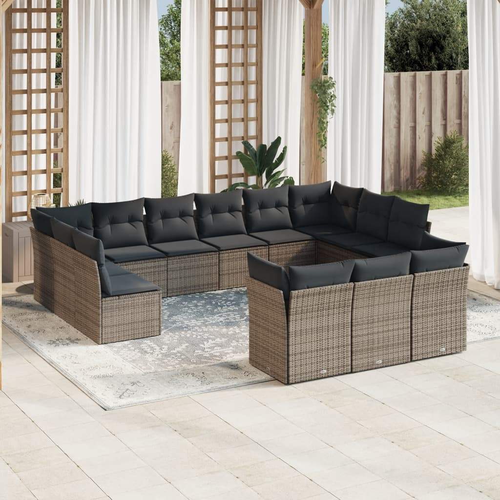 Set Divani da Giardino 13 pz con Cuscini Grigio in Polyrattan - homemem39