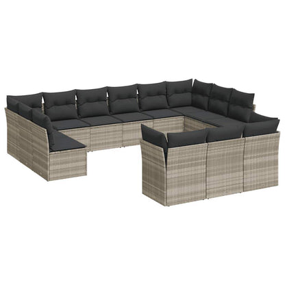 Set Divani Giardino 13 pz con Cuscini Grigio Chiaro Polyrattan - homemem39