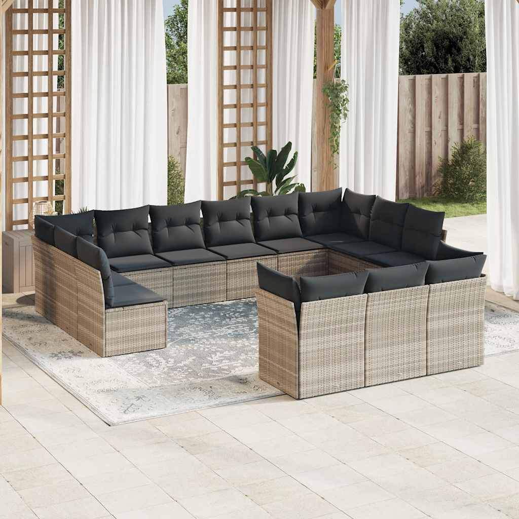 Set Divani Giardino 13 pz con Cuscini Grigio Chiaro Polyrattan - homemem39