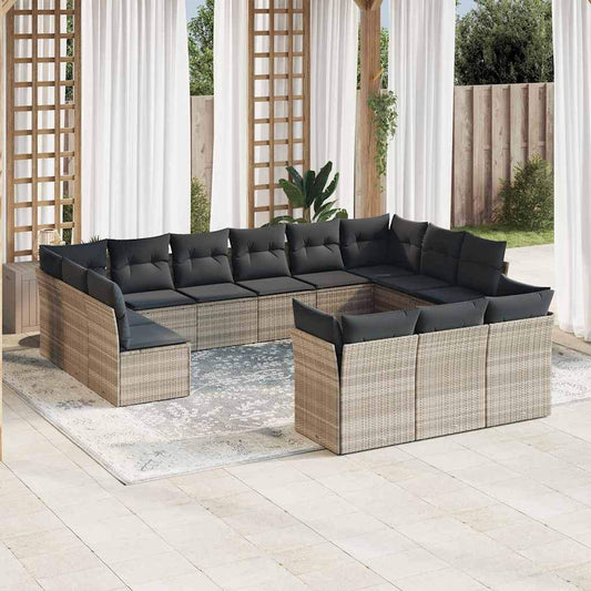 Set Divani Giardino 13 pz con Cuscini Grigio Chiaro Polyrattan - homemem39