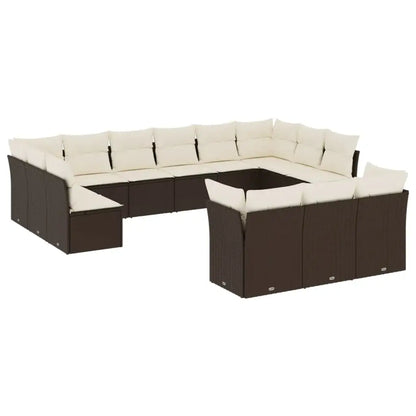 Set Divani da Giardino 13 pz con Cuscini Marrone in Polyrattan - homemem39
