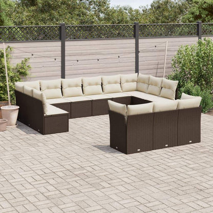 Set Divani da Giardino 13 pz con Cuscini Marrone in Polyrattan - homemem39