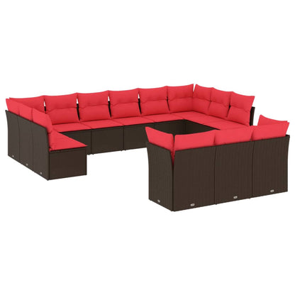 Set Divani da Giardino 13 pz con Cuscini Marrone in Polyrattan | homemem39