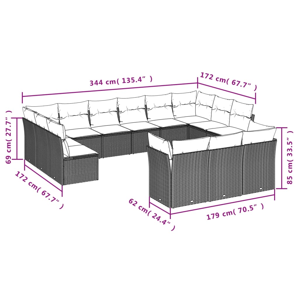 Set Divani da Giardino 13 pz con Cuscini Marrone in Polyrattan | homemem39