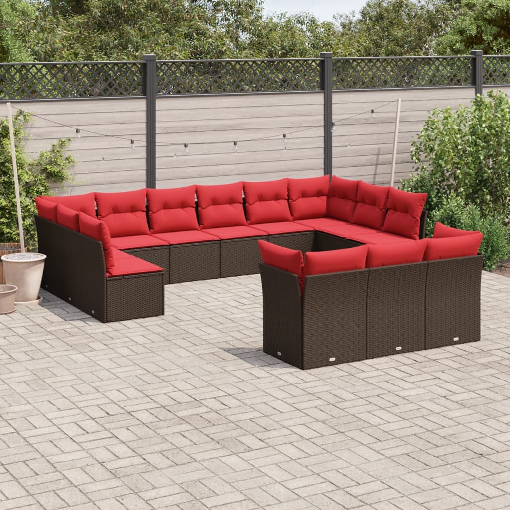 Set Divani da Giardino 13 pz con Cuscini Marrone in Polyrattan | homemem39