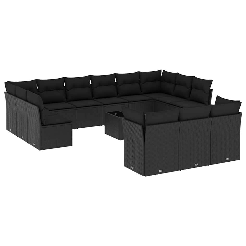 Set Divani da Giardino 14pz con Cuscini in Polyrattan Nero