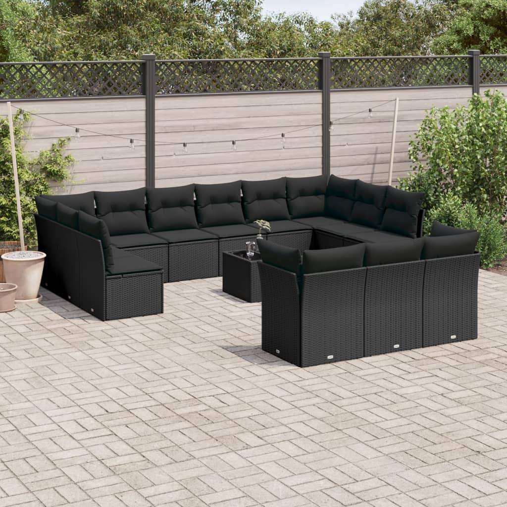 Set Divani da Giardino 14pz con Cuscini in Polyrattan Nero - homemem39