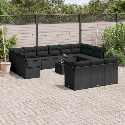 Set Divani da Giardino 14pz con Cuscini in Polyrattan Nero