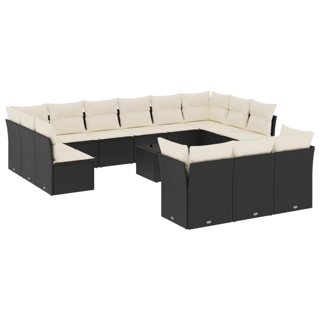 Set Divani da Giardino 14pz con Cuscini in Polyrattan Nero