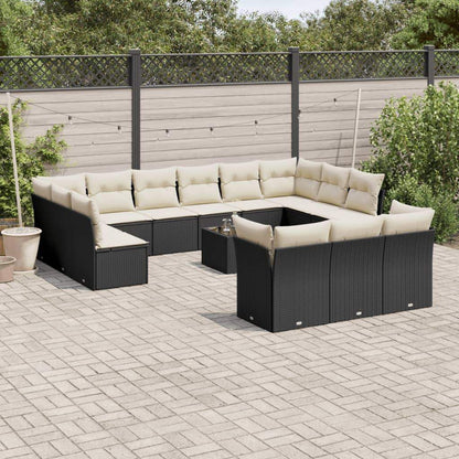 Set Divani da Giardino 14pz con Cuscini in Polyrattan Nero - homemem39