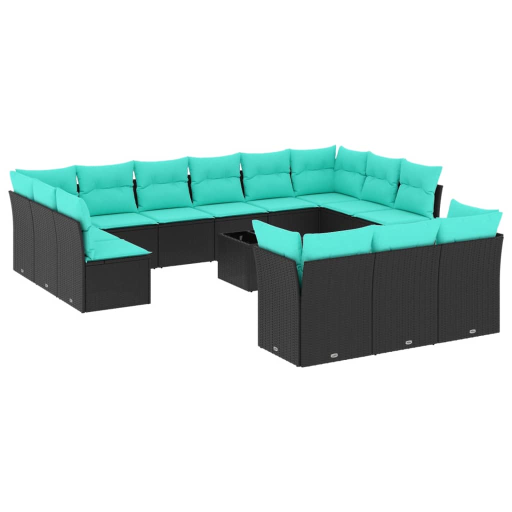 Set Divani da Giardino 14 pz con Cuscini Nero in Polyrattan | homemem39