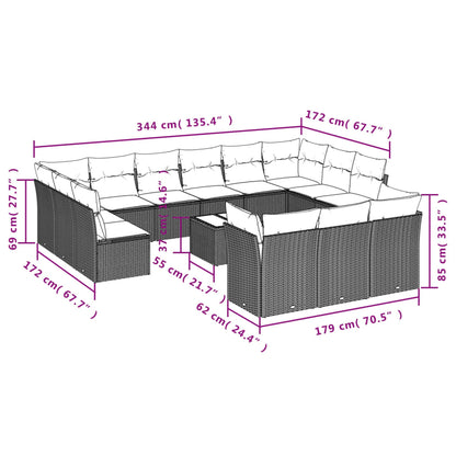 Set Divani da Giardino 14 pz con Cuscini Nero in Polyrattan | homemem39