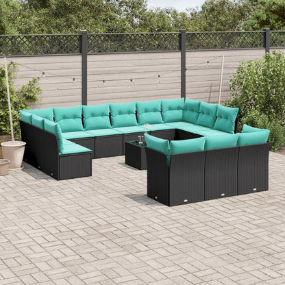 Set Divani da Giardino 14 pz con Cuscini Nero in Polyrattan | homemem39