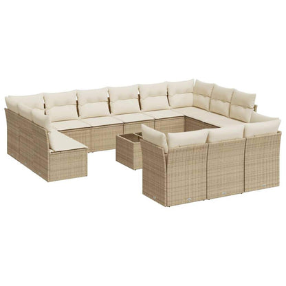 Set Divani da Giardino 14pz con Cuscini in Polyrattan Beige - homemem39