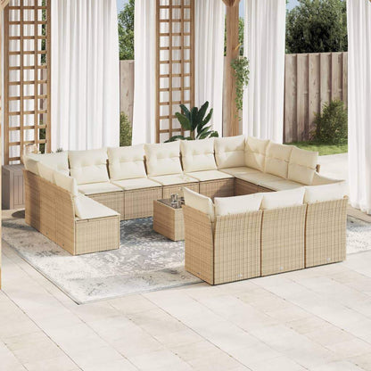 Set Divani da Giardino 14pz con Cuscini in Polyrattan Beige - homemem39