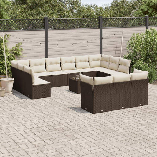 Set Divani da Giardino 14pz con Cuscini in Polyrattan Marrone - homemem39