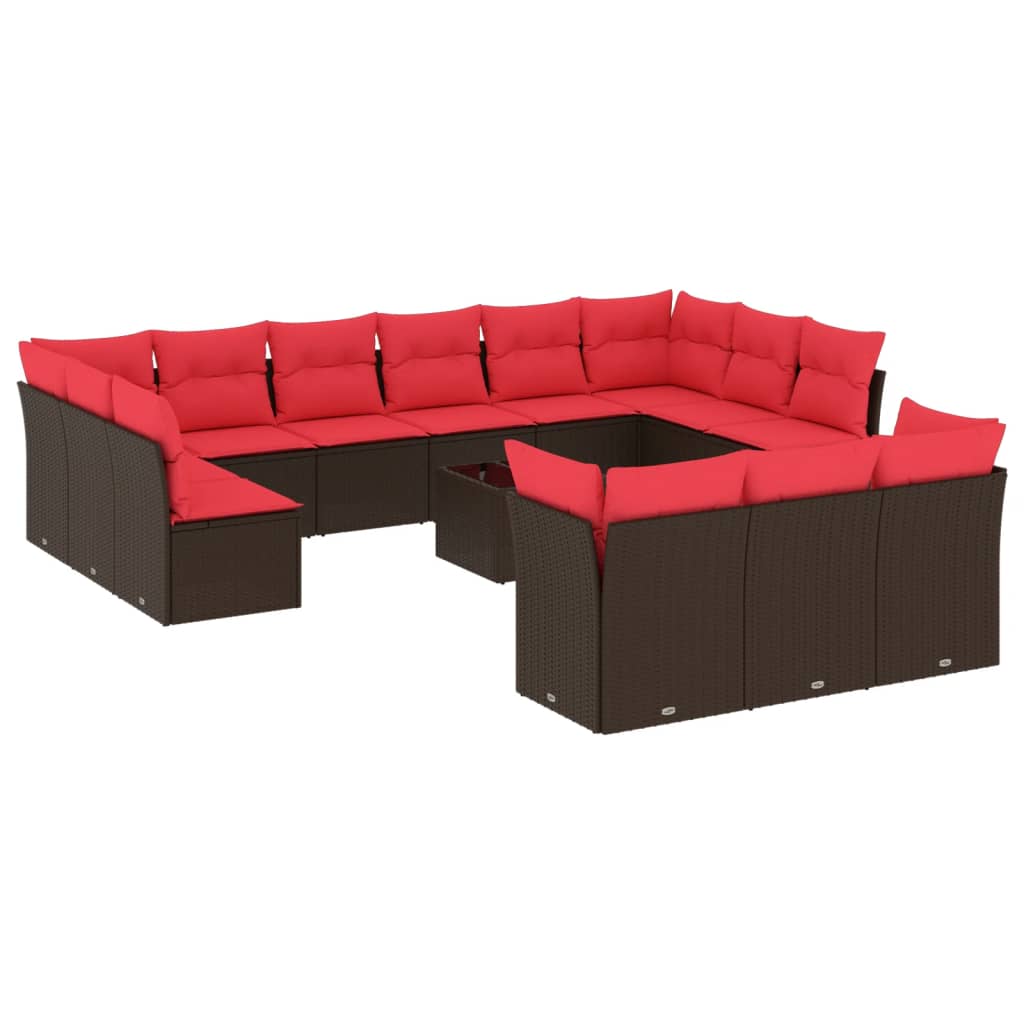 Set Divani da Giardino 14 pz con Cuscini Marrone in Polyrattan