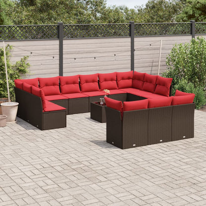 Set Divani da Giardino 14 pz con Cuscini Marrone in Polyrattan