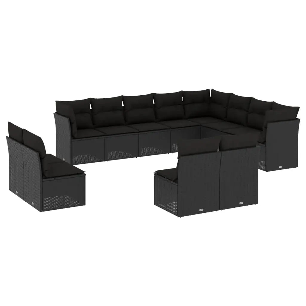 Set Divani da Giardino 12 pz con Cuscini Nero in Polyrattan - homemem39
