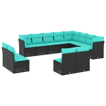 Set Divani da Giardino 12 pz con Cuscini Nero in Polyrattan