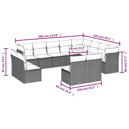 Set Divani da Giardino 12 pz con Cuscini Nero in Polyrattan