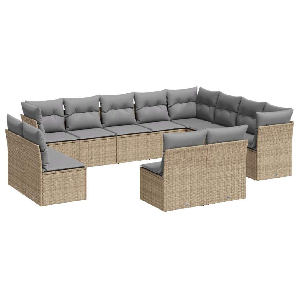 Set Divani da Giardino 12 pz con Cuscini Beige in Polyrattan - homemem39